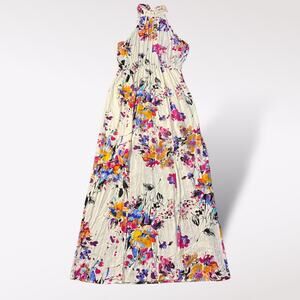 Magnolia Boutique White Gardenia‎ Floral Print Halter Maxi Dress Size L Spring